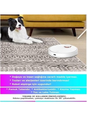 Dizayn Adoni Desenli Kadife Pamuk Tabanlı Yıkanabilen Kaydırmaz Antibakteriyel Salon Halısı (200X250)
