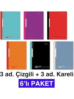 Prime A4 Dikişli Okul Defteri 6’lı Paket (3 Çizgili + 3 Kareli) – 60 Yaprak (120 Sayfa)