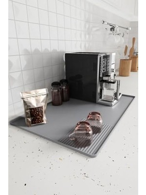 Myg Plus Gri 39X58 cm Bulaşık Altlığı, Silikon Kahve Makinesi Koruyucu