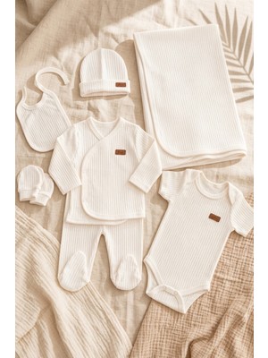 Babydonat Krem Premium Fitilli 7 Parça Pamuklu Yenidoğan Hastane Çıkışı ve Bebek Takımı