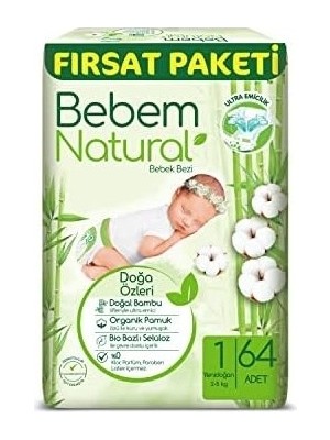 Prime Bebem Natural Bebek Bezi Yenidoğan 1 Beden Fırsat Paketi 64 Adet