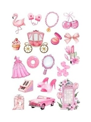 Prime Karışık Pembe Vintage 180 Adet Sticker Seti (10 Sayfa) Tek Ebat