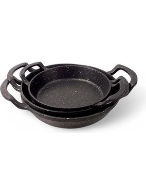 Prime 3'lü Döküm Sahan Seti, 3'lü Yumurta, Omlet Tavası, 3 Boy Döküm Siyah Granit Sahan Tava (22CM-20CM-18CM)