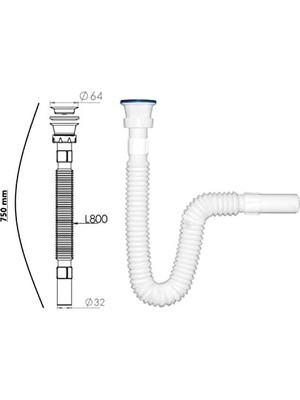 Prime 1.kalite Paslanmaz Çelik Süzgeçli Lavabo Gider Hortumu/körüklü Lavabo Sifonu/eviye Gider Borusu (75 Cm)