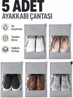 Cina Max 5 Adet Pencereli Ayakkabı Saklama Çantası Bezi Hurç Taşıma Seyahat Organizer Ayakkabı Düzenleyici