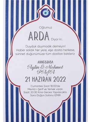 50 Adet Polen Sünnet Davetiyesi 30428 - Beyaz Zarflı