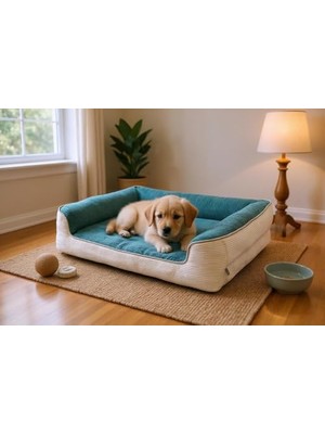 Die Grup Viscopet Premium Sofa Blok Sungerli Alezli Fermuarlı Yıkanabilir Köpek Yatağı (Petrocream) (Xx-Large)