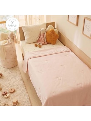 Die Grup Ocean Home TEXTILE%100 Pamuk Penye Pembe Kalp Nakışlı Bebek Çok Amaçlı Örtü 90 x 120 cm