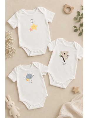 Luppinos Love You Mom 3lü %100 Pamuk Dijital Baskılı Bebek Body Set 1