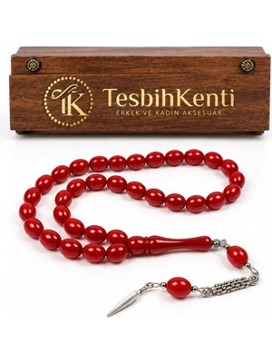 Tesbihkenti Ahşap Kutulu Güzel Çekimli Bordo Hediyelik Erkek Için Tesbih
