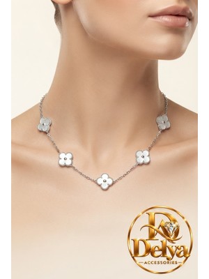 Delya Accessories Dört Yaprak Yonca Model Çelik Kolye