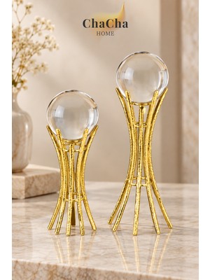 Chacha Home Cam Küreli Gold Metal Dekoratif Obje 2'li Set 22 cm / 26 cm