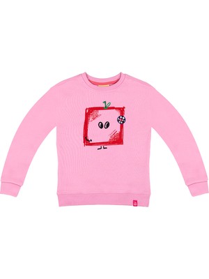 BeetleBeez Kız Çocuk Baskılı Bisiklet Yaka Sweatshirt - Pembe