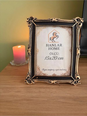 Hanlar Home Klasik Barok Dikdörtgen Fotoğraf Çerçevesi – Siyah & Eskitme Altın (15X20 Cm)