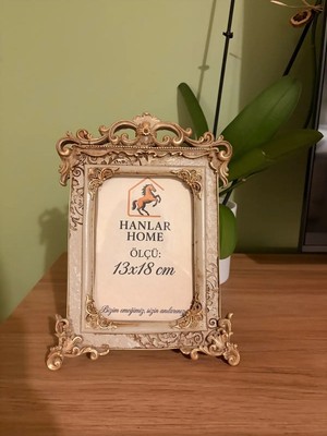 Hanlar Home Antik Dekoratif Fotoğraf Çerçevesi – Vizon & Eskitme Altın (13X18 Cm)