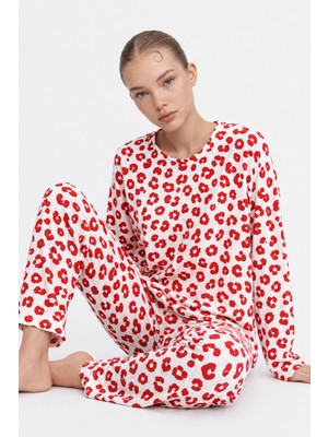 Night Kırmızı Kadın Comfort Esnek Pijama Takımı 4686