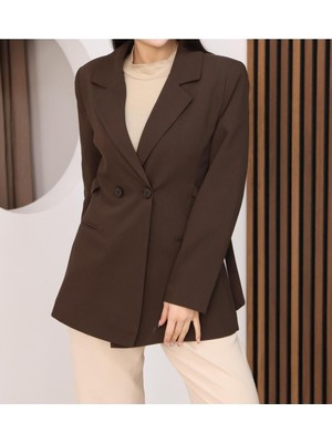 Moda Banuş Yan Kuşak Detay Kahverengi Blazer Bezayağı Kadın Ceket