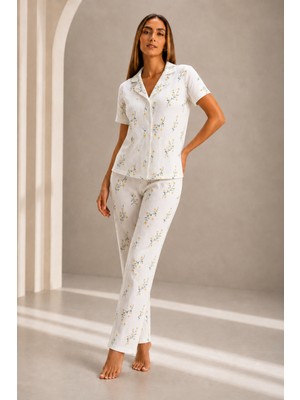 Night Çok Renkli Kadın Kısa Kollu Rahat Kalıp Şık Pijama Takımı
