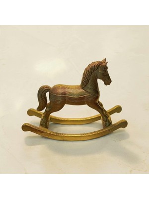 Atölyeden Premium Dekoratif Gold Sallanan At Biblosu - Nostaljik Masa Üstü Aksesuarı (8X11 Cm)