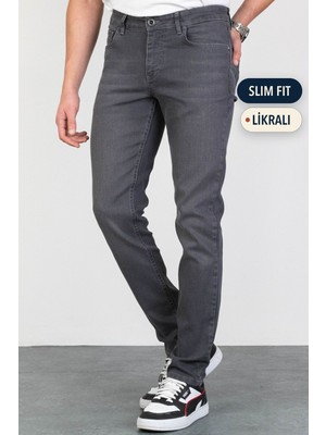 Hlt Jeans Erkek Koyu Gri Slim Fit Likralı Jean Kot Pantolon HLTVALGREY-K