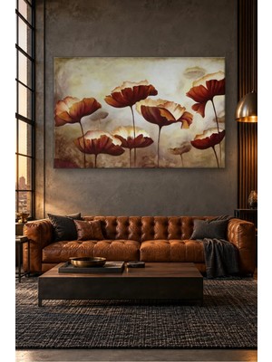 Fida Krem Fonda Bordo Gelincikler Soyut Canvas Tablo