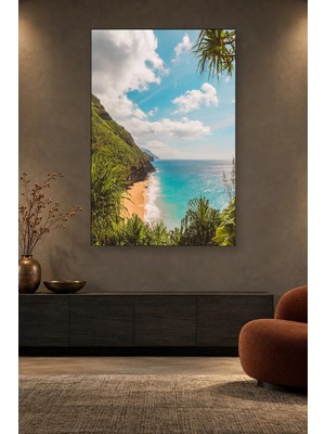 Fida Tropikal Bitkiler Arasından Turkuaz Koy Canvas Tablo