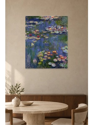 Fida Monet Mor Mavi Gölette Nilüferler Canvas Tablo