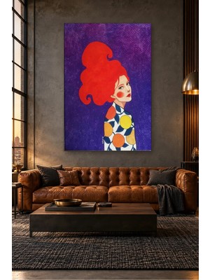 Fida Mor Fonda Kızıl Dalgalı Saçlı Kadın Canvas Tablo