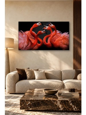 Fida Kalp Çizen Dört Flamingo Canvas Tablo