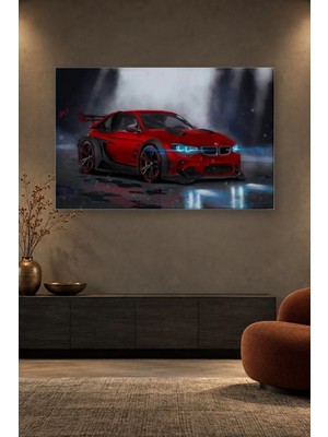 Fida Neon Farlı Kırmızı Bmw Yarış Coupe Canvas Tablo