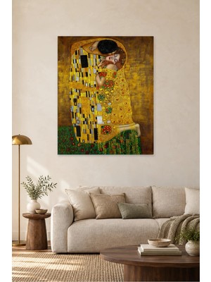 Fida Klimt Altın Desenli Öpücük Canvas Tablo