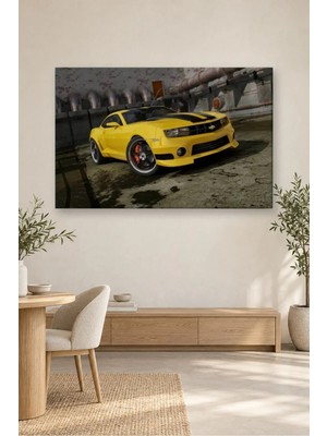 Fida Endüstriyel Tünelde Sarı Chevrolet Camaro Canvas Tablo