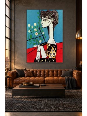 Fida Picasso Çiçekler Önünde Oturan Kadın Profili Canvas Tablo