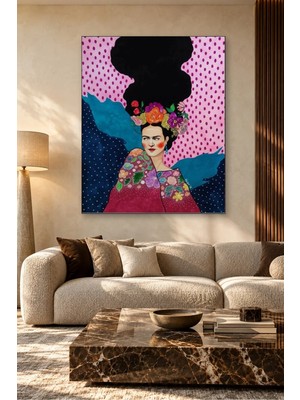 Fida Çiçek Taçlı Frida Esintili Kadın Portresi Canvas Tablo