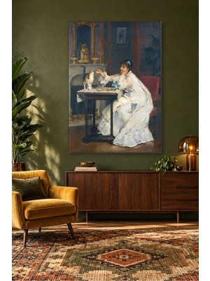 Fida Victor Gilbert Kediyle Çay Saati Canvas Tablo