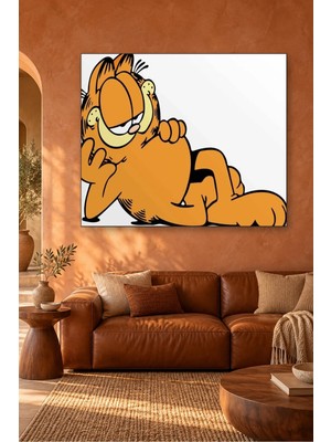 Fida Beyaz Zeminde Uzanan Garfield Canvas Tablo