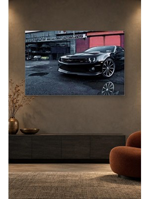 Fida Islak Zeminde Siyah Chevrolet Camaro Canvas Tablo