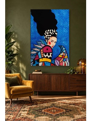 Fida Mavi Fonda Pop Art Desenli Kuşlu Kadın Canvas Tablo