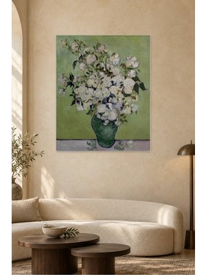Fida Van Gogh Yeşil Vazoda Beyaz Güller Canvas Tablo