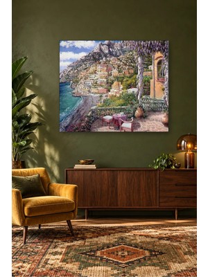 Fida Mor Salkımlı Terastan Positano Kıyısı Canvas Tablo