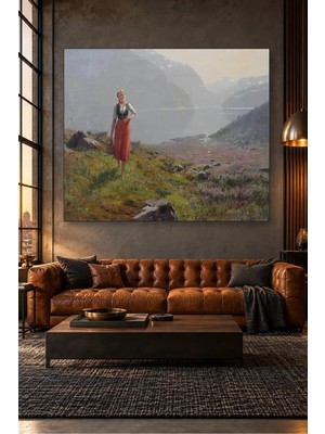 Fida Hans Dahl Fiyort Kıyısında Kırmızı Etekli Kız Canvas Tablo