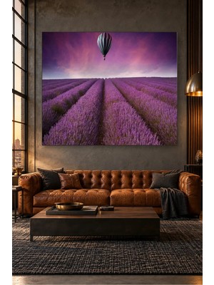 Fida Mor Gökyüzünde Balon ve Lavanta Tarlası Canvas Tablo