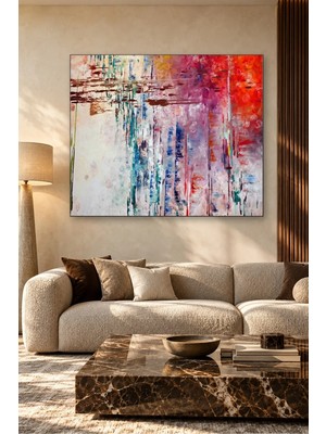 Fida Kırmızı Mor Akıntılı Soyut Yağlı Boya Canvas Tablo