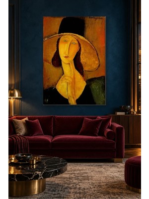 Fida Modigliani Geniş Şapkalı Jeanne Hebuterne Canvas Tablo
