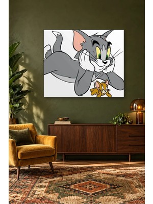 Fida Çenesini Eline Dayamış Tom ve Jerry Canvas Tablo