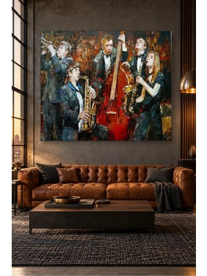 Fida Kontrbaslı ve Saksafonlu Caz Grubu Canvas Tablo