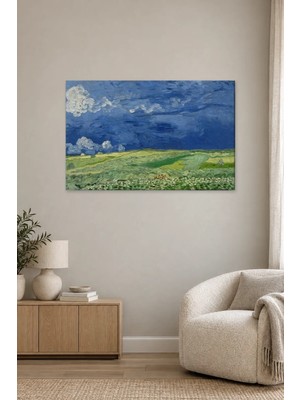Fida Van Gogh Bulutlu Gökte Yeşil Buğday Tarlası Canvas Tablo