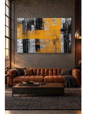 Fida Sarı ve Siyah Fırça Darbeleri Canvas Tablo