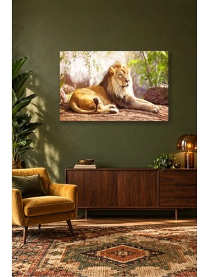 Fida Kaya Üstünde Dinlenen Erkek Aslan Canvas Tablo