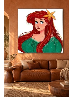 Fida Saçında Turuncu Çiçekli Ariel Çizimi Canvas Tablo